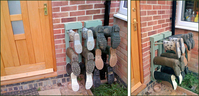 Welly boot racks being used outdoors. Customer photo.